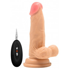 Телесный вибратор-реалистик Vibrating Realistic Cock 6  With Scrotum - 15 см.